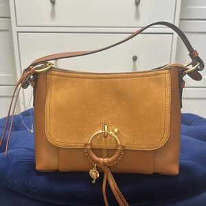 See By Chloe Tan Leather Shoulder Bag with Gold Hardware